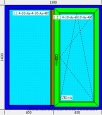Окно кухонное 1300 х 1400 с 1м открыванием